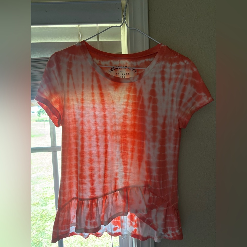 AERO Soft Women's Orange Tie-Dye Short Sleeve Top